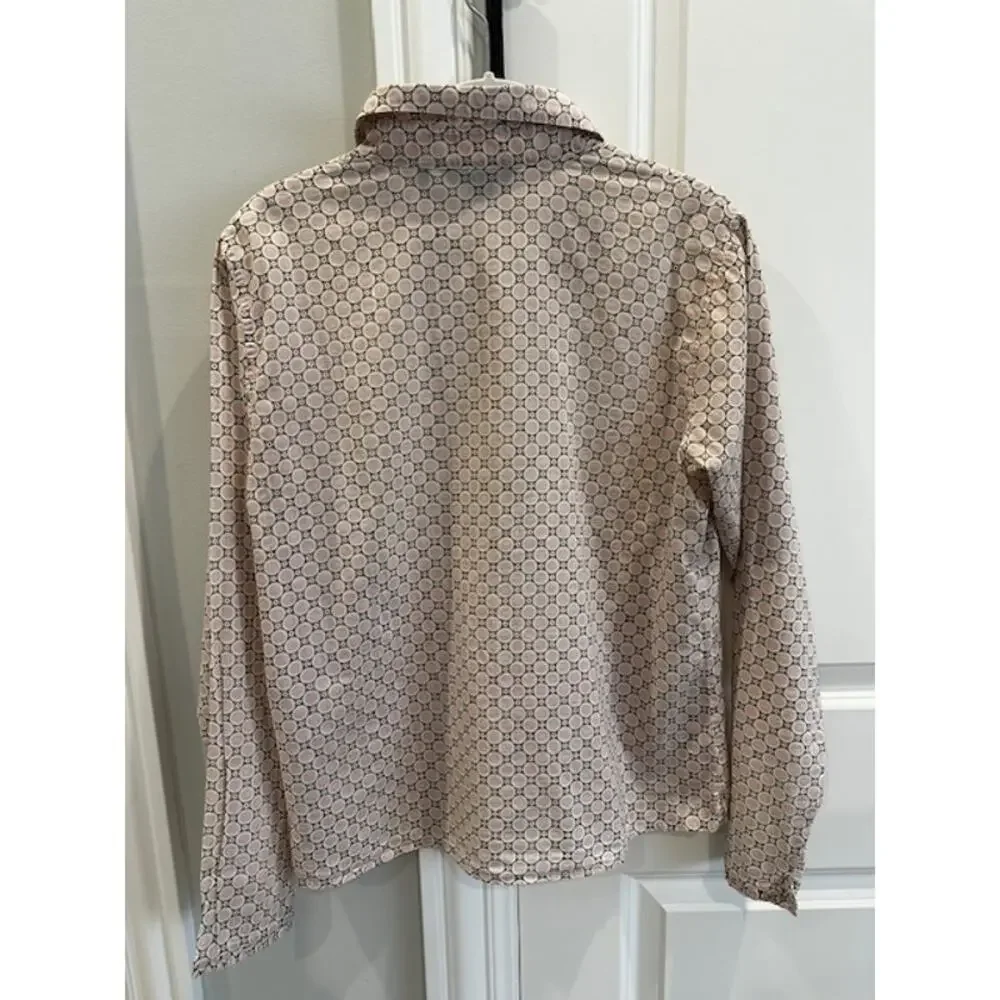 Boden Geo Dot Cotton Button Down Blouse Size: 10 Pink/Brown Pattern - Picture 7 of 10